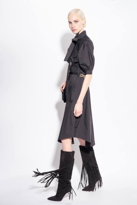 mittellange Kleider | Pinko Limousine schwarz Hemdblusenkleid aus Baumwollpopeline mit SchärpeZ4ZP39