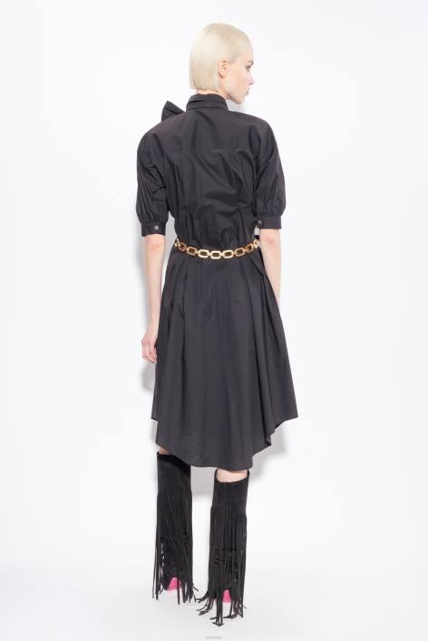 mittellange Kleider | Pinko Limousine schwarz Hemdblusenkleid aus Baumwollpopeline mit SchärpeZ4ZP39