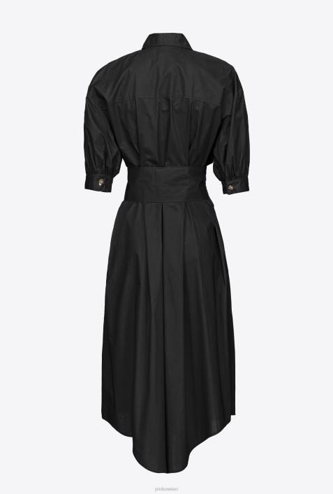 mittellange Kleider | Pinko Limousine schwarz Hemdblusenkleid aus Baumwollpopeline mit SchärpeZ4ZP39