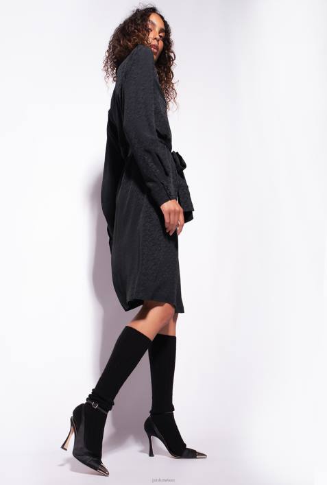 mittellange Kleider | Pinko Limousine schwarz Jacquard-Hemdkleid mit Logo-PrintZ4ZP119