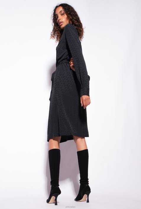 mittellange Kleider | Pinko Limousine schwarz Jacquard-Hemdkleid mit Logo-PrintZ4ZP119