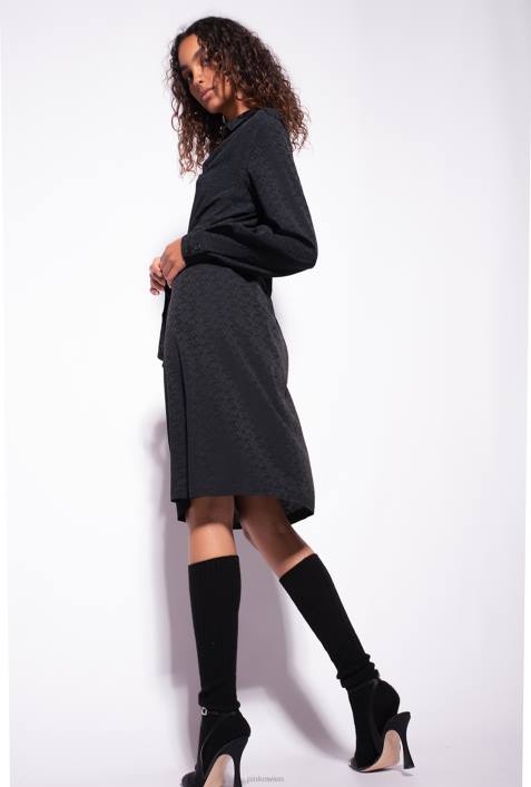 mittellange Kleider | Pinko Limousine schwarz Jacquard-Hemdkleid mit Logo-PrintZ4ZP119