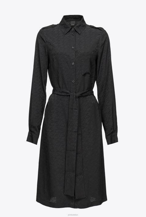 mittellange Kleider | Pinko Limousine schwarz Jacquard-Hemdkleid mit Logo-PrintZ4ZP119