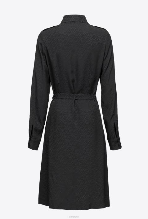 mittellange Kleider | Pinko Limousine schwarz Jacquard-Hemdkleid mit Logo-PrintZ4ZP119
