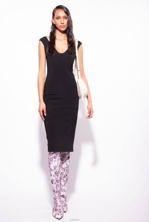 mittellange Kleider | Pinko Limousine schwarz Midikleid aus technischem StoffZ4ZP76
