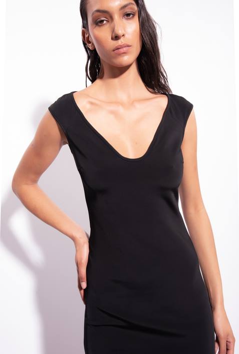 mittellange Kleider | Pinko Limousine schwarz Midikleid aus technischem StoffZ4ZP76