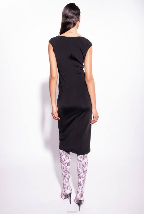 mittellange Kleider | Pinko Limousine schwarz Midikleid aus technischem StoffZ4ZP76