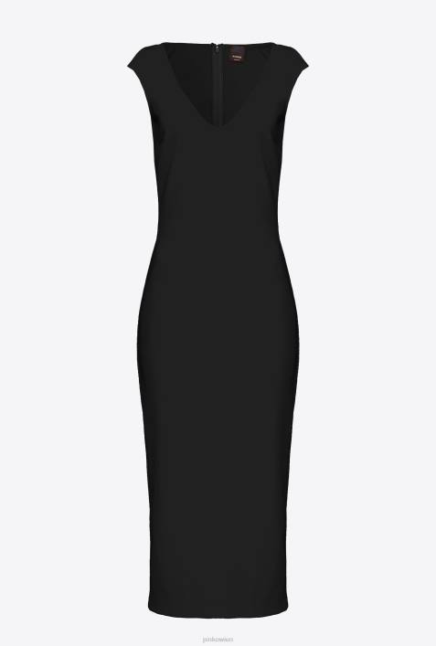 mittellange Kleider | Pinko Limousine schwarz Midikleid aus technischem StoffZ4ZP76