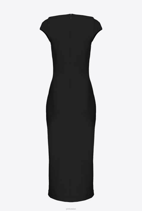 mittellange Kleider | Pinko Limousine schwarz Midikleid aus technischem StoffZ4ZP76