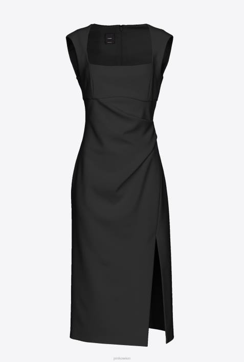 mittellange Kleider | Pinko Limousine schwarz Midikleid mit SchlitzZ4ZP79