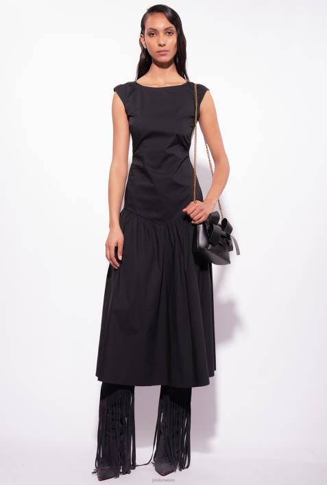 mittellange Kleider | Pinko Limousine schwarz Popelinekleid mit offenem RückenZ4ZP158