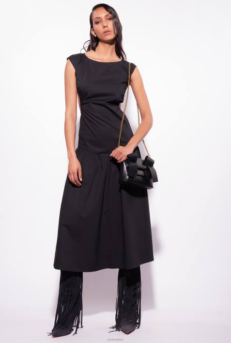 mittellange Kleider | Pinko Limousine schwarz Popelinekleid mit offenem RückenZ4ZP158
