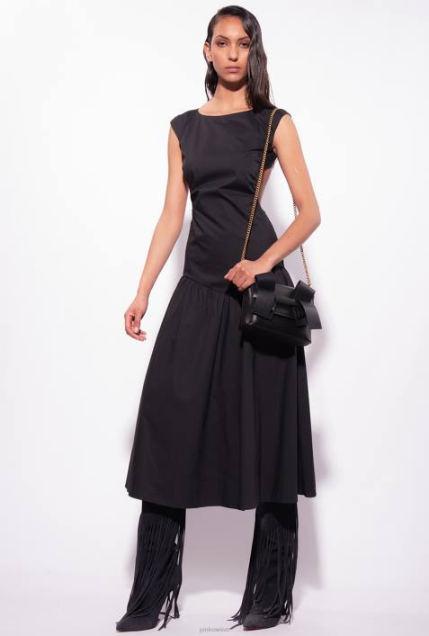 mittellange Kleider | Pinko Limousine schwarz Popelinekleid mit offenem RückenZ4ZP158