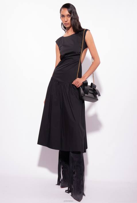 mittellange Kleider | Pinko Limousine schwarz Popelinekleid mit offenem RückenZ4ZP158
