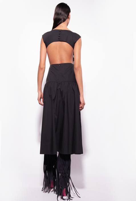 mittellange Kleider | Pinko Limousine schwarz Popelinekleid mit offenem RückenZ4ZP158