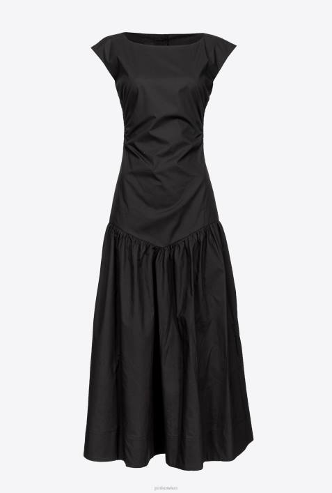 mittellange Kleider | Pinko Limousine schwarz Popelinekleid mit offenem RückenZ4ZP158