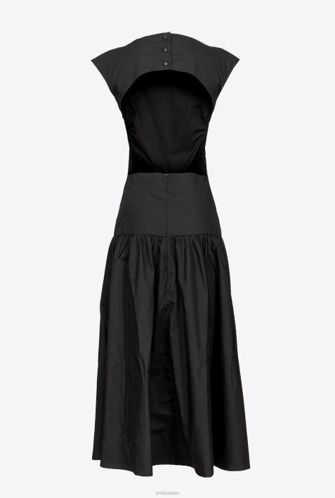 mittellange Kleider | Pinko Limousine schwarz Popelinekleid mit offenem RückenZ4ZP158