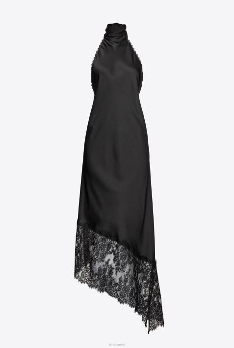 mittellange Kleider | Pinko Limousine schwarz Rückenfreies Midikleid mit SpitzeZ4ZP223