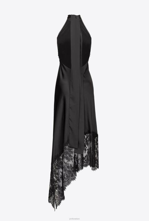 mittellange Kleider | Pinko Limousine schwarz Rückenfreies Midikleid mit SpitzeZ4ZP223