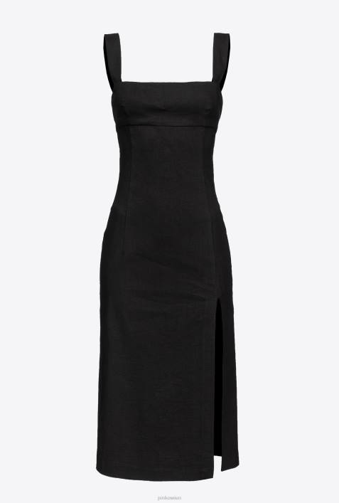 mittellange Kleider | Pinko Limousine schwarz Wadenlanges Kleid aus Stretch-LeinenZ4ZP123