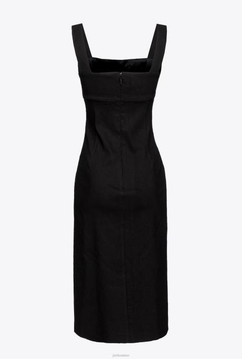 mittellange Kleider | Pinko Limousine schwarz Wadenlanges Kleid aus Stretch-LeinenZ4ZP123