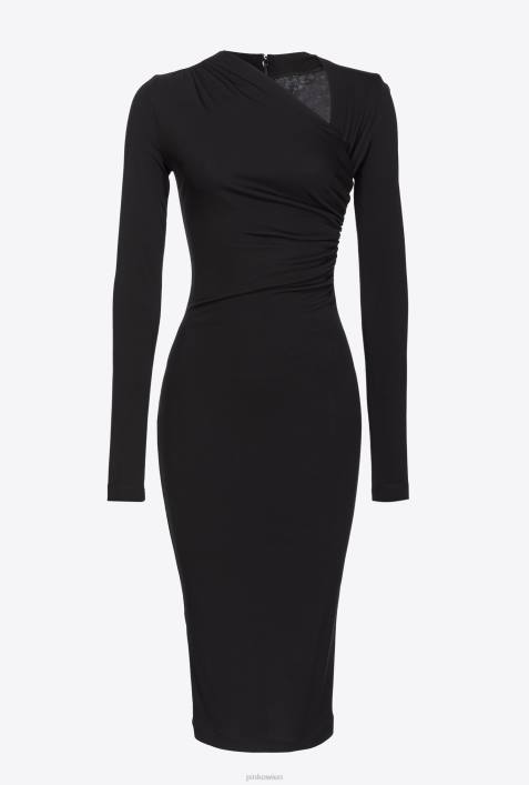 mittellange Kleider | Pinko Limousine schwarz Wadenlanges Kleid mit seitlichen RaffungenZ4ZP192