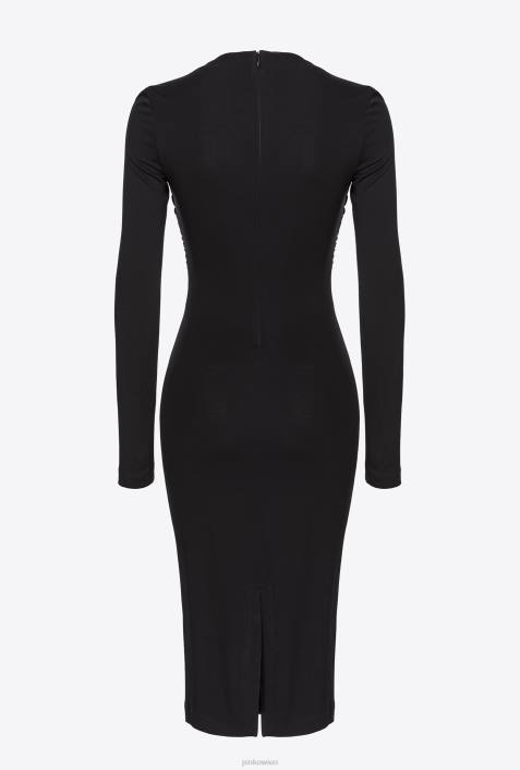 mittellange Kleider | Pinko Limousine schwarz Wadenlanges Kleid mit seitlichen RaffungenZ4ZP192