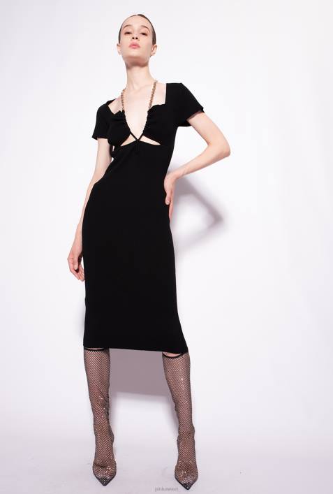 mittellange Kleider | Pinko Limousine schwarz Wadenlanges Strickkleid mit KetteZ4ZP71