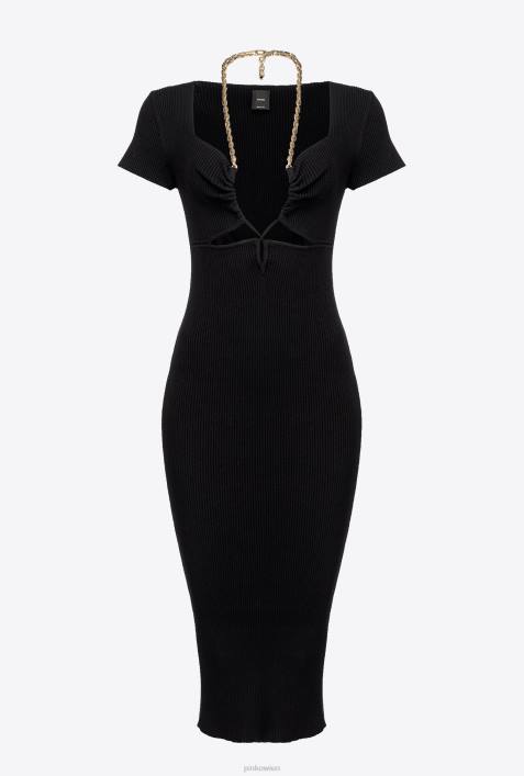mittellange Kleider | Pinko Limousine schwarz Wadenlanges Strickkleid mit KetteZ4ZP71