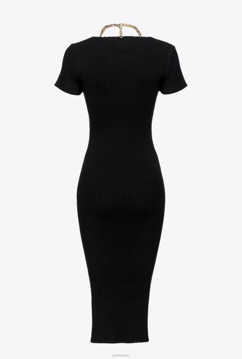 mittellange Kleider | Pinko Limousine schwarz Wadenlanges Strickkleid mit KetteZ4ZP71
