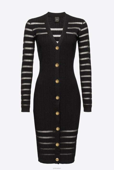 mittellange Kleider | Pinko Limousine schwarz gestreiftes StrickkleidZ4ZP222