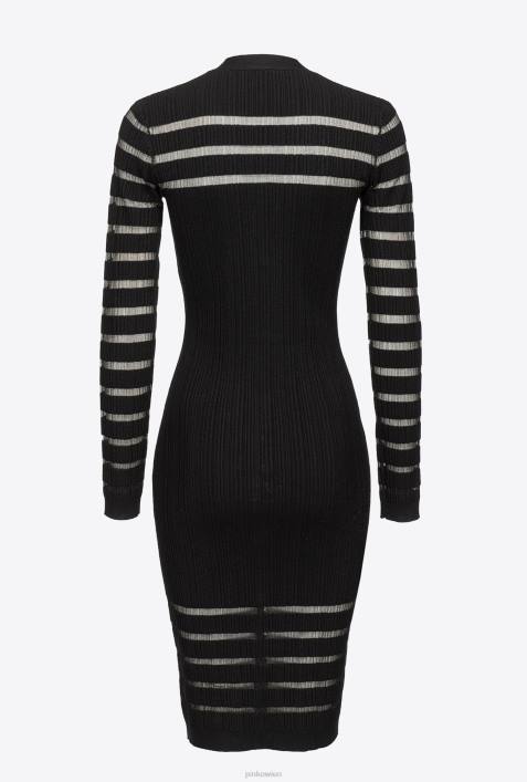 mittellange Kleider | Pinko Limousine schwarz gestreiftes StrickkleidZ4ZP222