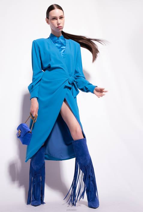 mittellange Kleider | Pinko Regisseur blau Fließendes Wickelkleid aus KreppZ4ZP89