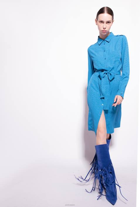 mittellange Kleider | Pinko Regisseur blau Jacquard-Hemdkleid mit Logo-PrintZ4ZP164