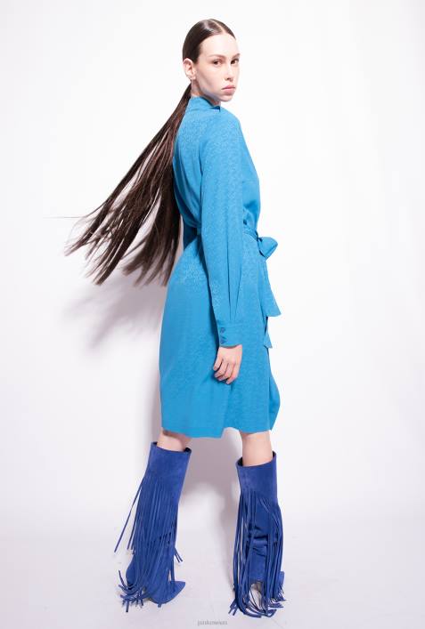 mittellange Kleider | Pinko Regisseur blau Jacquard-Hemdkleid mit Logo-PrintZ4ZP164