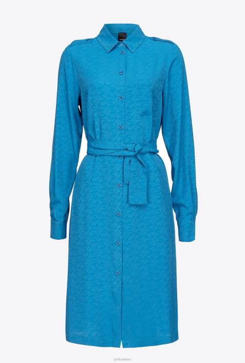 mittellange Kleider | Pinko Regisseur blau Jacquard-Hemdkleid mit Logo-PrintZ4ZP164