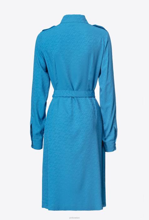 mittellange Kleider | Pinko Regisseur blau Jacquard-Hemdkleid mit Logo-PrintZ4ZP164