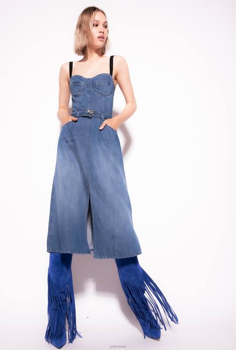 mittellange Kleider | Pinko dunkle mittlere Waschung Jeans-BustierkleidZ4ZP56