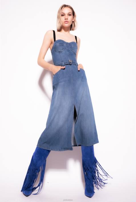 mittellange Kleider | Pinko dunkle mittlere Waschung Jeans-BustierkleidZ4ZP56