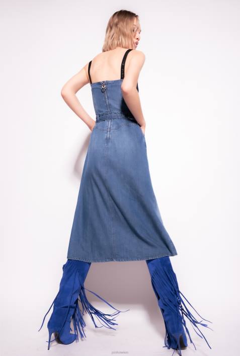 mittellange Kleider | Pinko dunkle mittlere Waschung Jeans-BustierkleidZ4ZP56