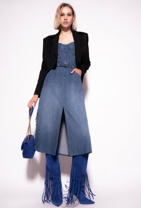 mittellange Kleider | Pinko dunkle mittlere Waschung Jeans-BustierkleidZ4ZP56