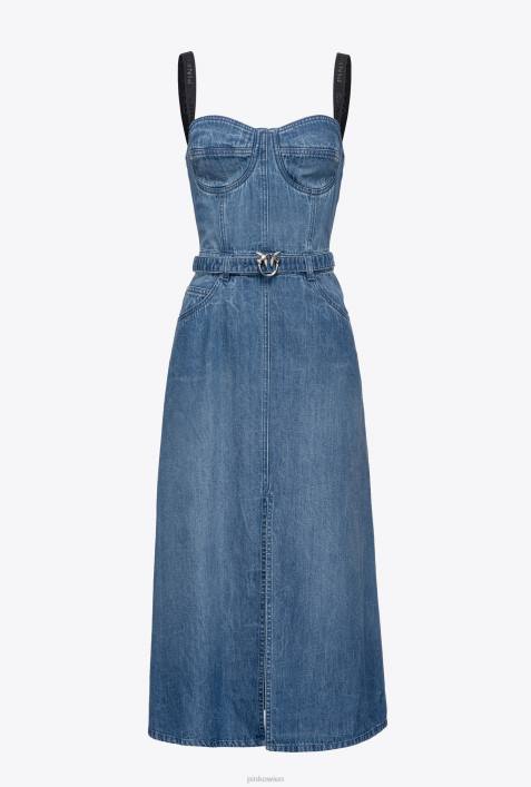 mittellange Kleider | Pinko dunkle mittlere Waschung Jeans-BustierkleidZ4ZP56
