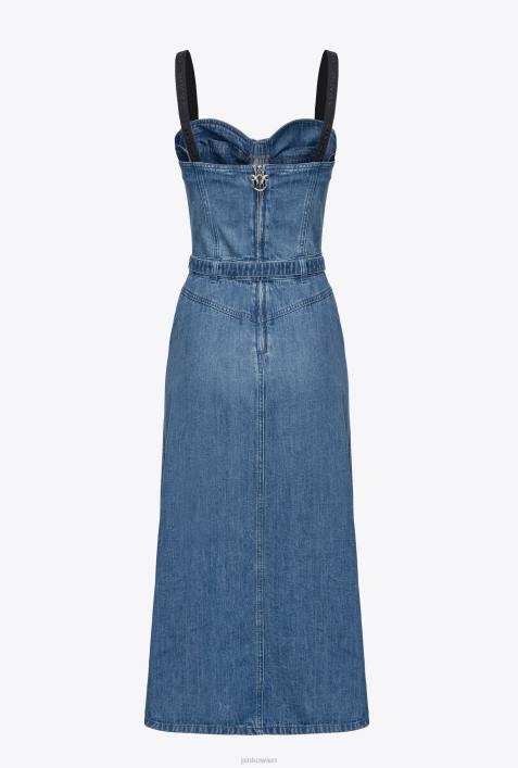 mittellange Kleider | Pinko dunkle mittlere Waschung Jeans-BustierkleidZ4ZP56