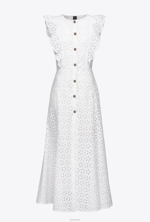 mittellange Kleider | Pinko helles Weiss Baumwollkleid mit LochstickereiZ4ZP225