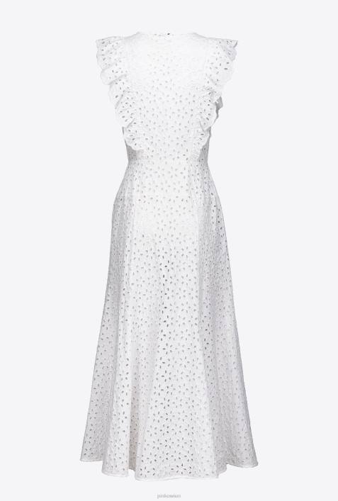 mittellange Kleider | Pinko helles Weiss Baumwollkleid mit LochstickereiZ4ZP225