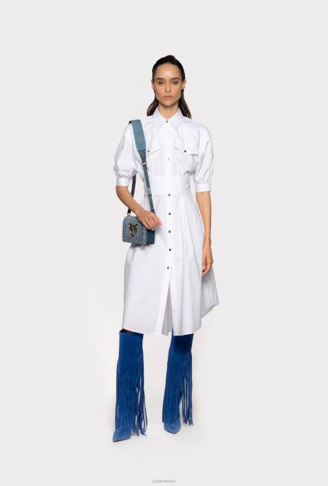 mittellange Kleider | Pinko helles Weiss Hemdblusenkleid aus Baumwollpopeline mit SchärpeZ4ZP41