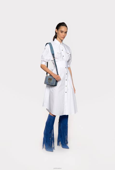 mittellange Kleider | Pinko helles Weiss Hemdblusenkleid aus Baumwollpopeline mit SchärpeZ4ZP41
