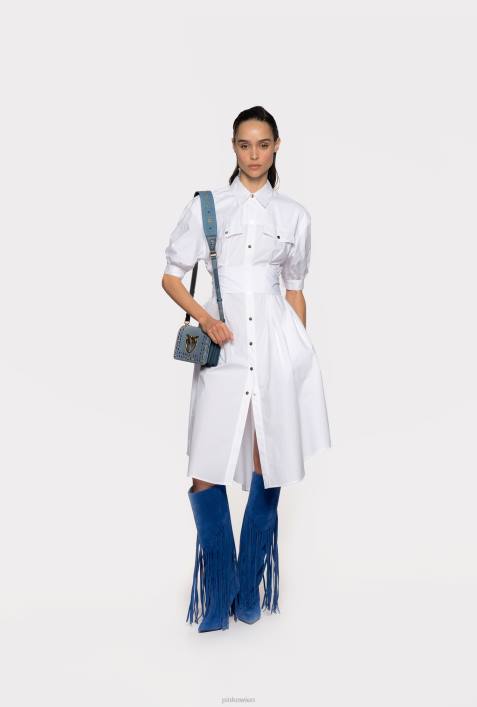 mittellange Kleider | Pinko helles Weiss Hemdblusenkleid aus Baumwollpopeline mit SchärpeZ4ZP41