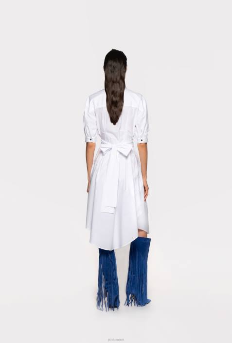 mittellange Kleider | Pinko helles Weiss Hemdblusenkleid aus Baumwollpopeline mit SchärpeZ4ZP41