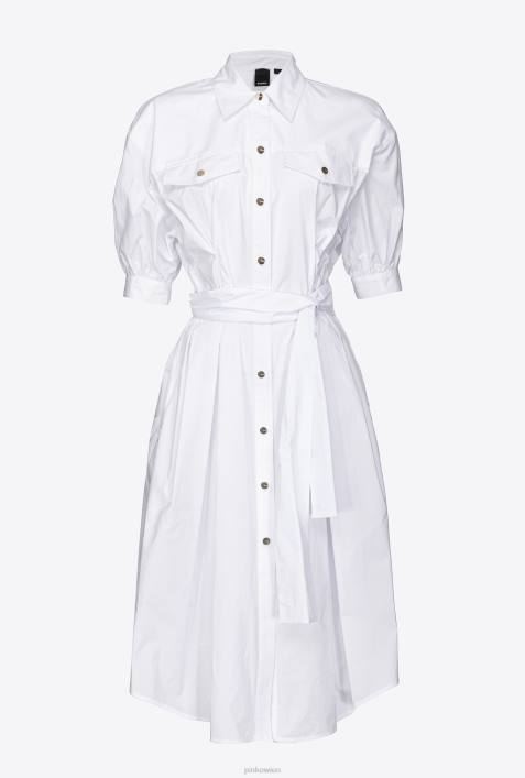 mittellange Kleider | Pinko helles Weiss Hemdblusenkleid aus Baumwollpopeline mit SchärpeZ4ZP41